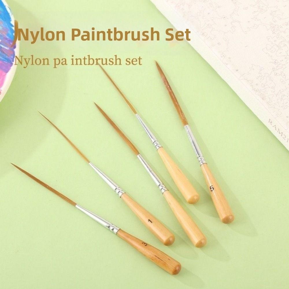 5Pcs Smooth Strokes Long Line Brush Set Wood  Handle Art Paint Brushes  Comics Painting