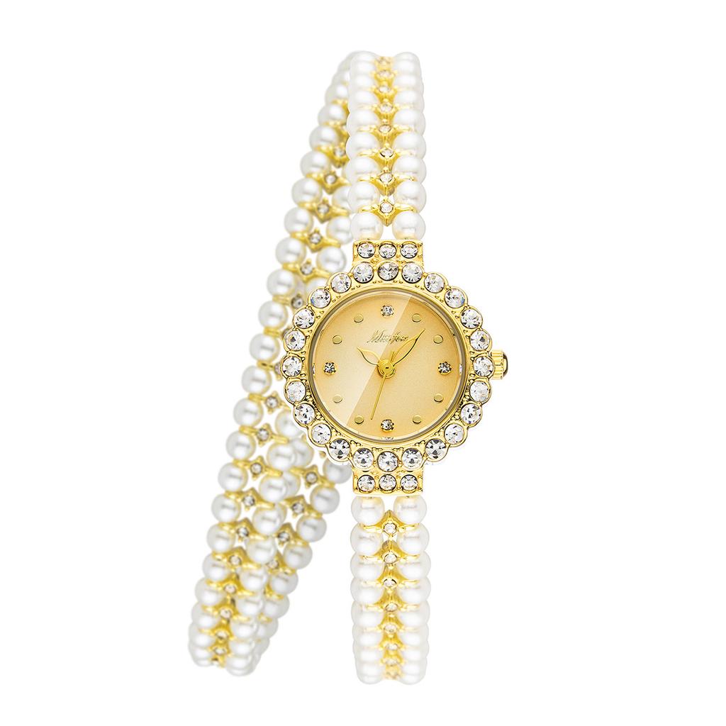 MISSFOX-Romantic Temperament женские часы с бриллиантами, высококачественный нишевый браслет с жемчугом, водонепроницаемые кварцевые часы