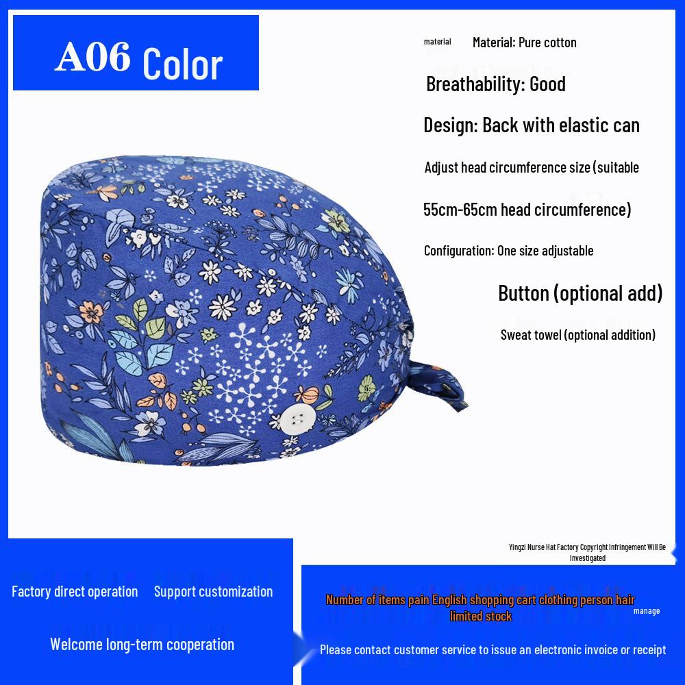 Хирургическая шапочка из чистого хлопка с принтом для медсестер и врачей