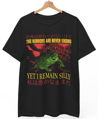 The Horrors are Never Ending Yet Винтажная японская футболка с лягушкой, Унисекс футболка