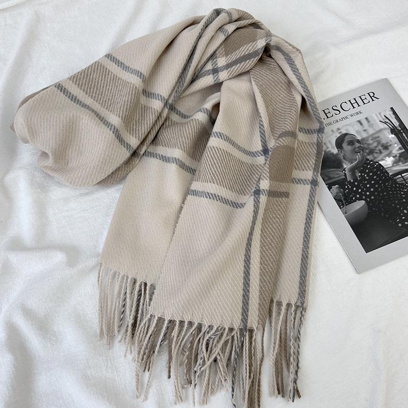 Vintage Striped Light Green Beige Winter Warmth Windproof Scarf for Men and Women, Dry Clean Only, Tassel Edges, Soft Texture, Outdoor Cozy