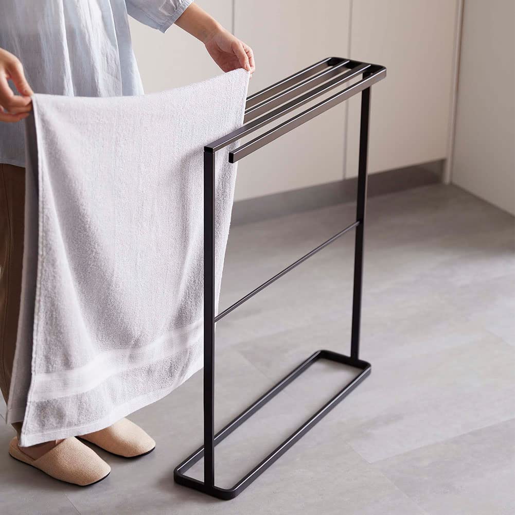 Yamazaki Jitsugyo 5577 Side Hang Bath Towel Hanger Slim Black W65XD15XH75cm Tower Towel Hanger Clothesline Approx.