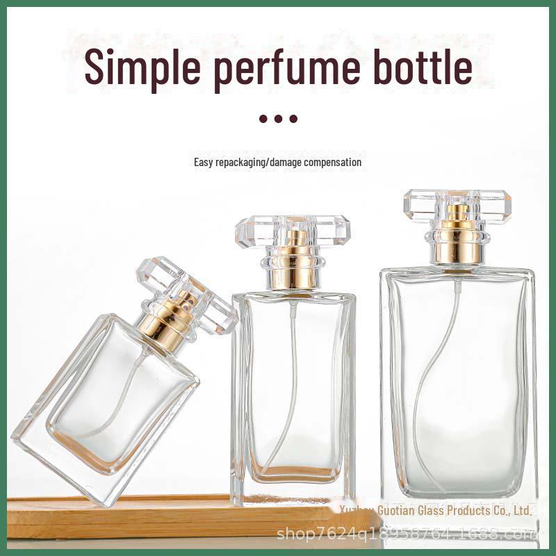 Fashionable Flat Square Perfume Bottle - 30ml, 50ml, 100ml with Push Spray, Portable, Thick Base.