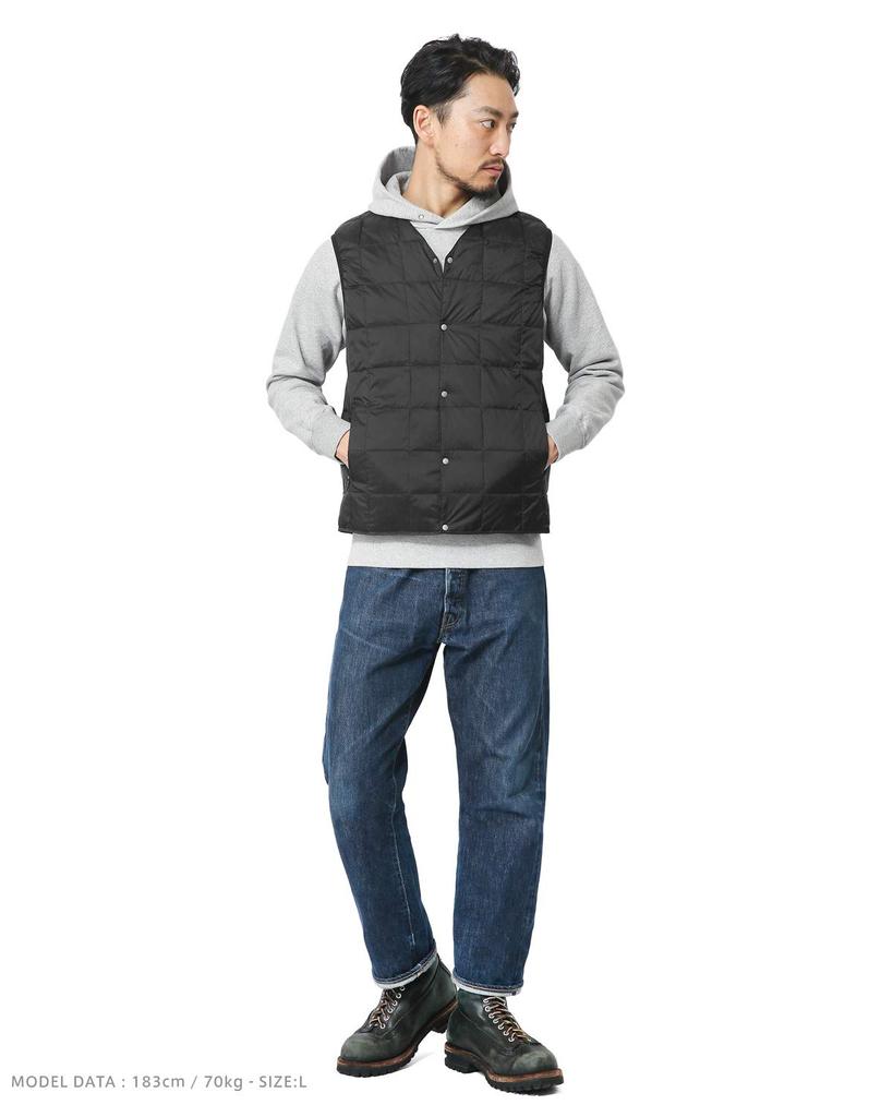 TAION Down Button Inner Down Men's V-Neck Vest, TAION-001 (White, L)