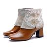 Handmade Genuine Leather Short Boots Ethnic Style Side Zipper Thick Heel Women's Boots