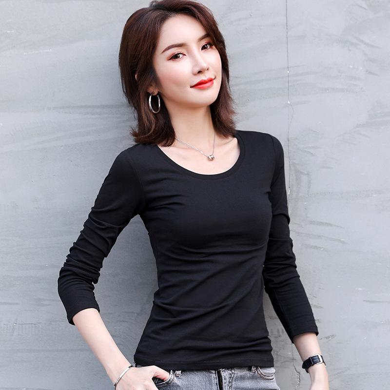 Осенне-зимние женские тонкие теплые топы с длинными рукавами