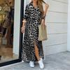 Women's Summer  Leopard Shirt Dress - Long Sleeve Animal Print Midi Dress, Lightweight Resort Wear with Belt
