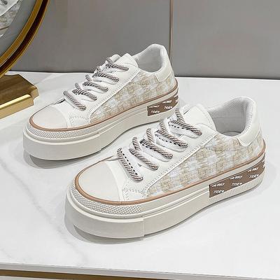 Маленькие белые туфли в стиле ретро, женские, весна-осень, новинка, модная, на платформе, в клетку, универсальная, для спорта и отдыха, для сноубординга