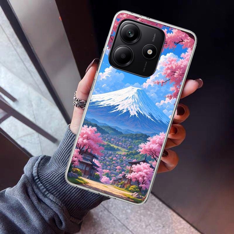 Японская вишня Гора Фудзи Чехол для телефона Для Xiaomi Redmi Note 10 11 12 13 14 15 Pro Plus 11S 12S 14S 11T 11E 10S Мягкий ТПУ Задняя крышка