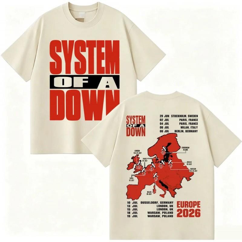 System Of A Down EU UK Tour 2026 Mens Cotton Graphic Tee Streetwear Short Sleeve T-Shirt
