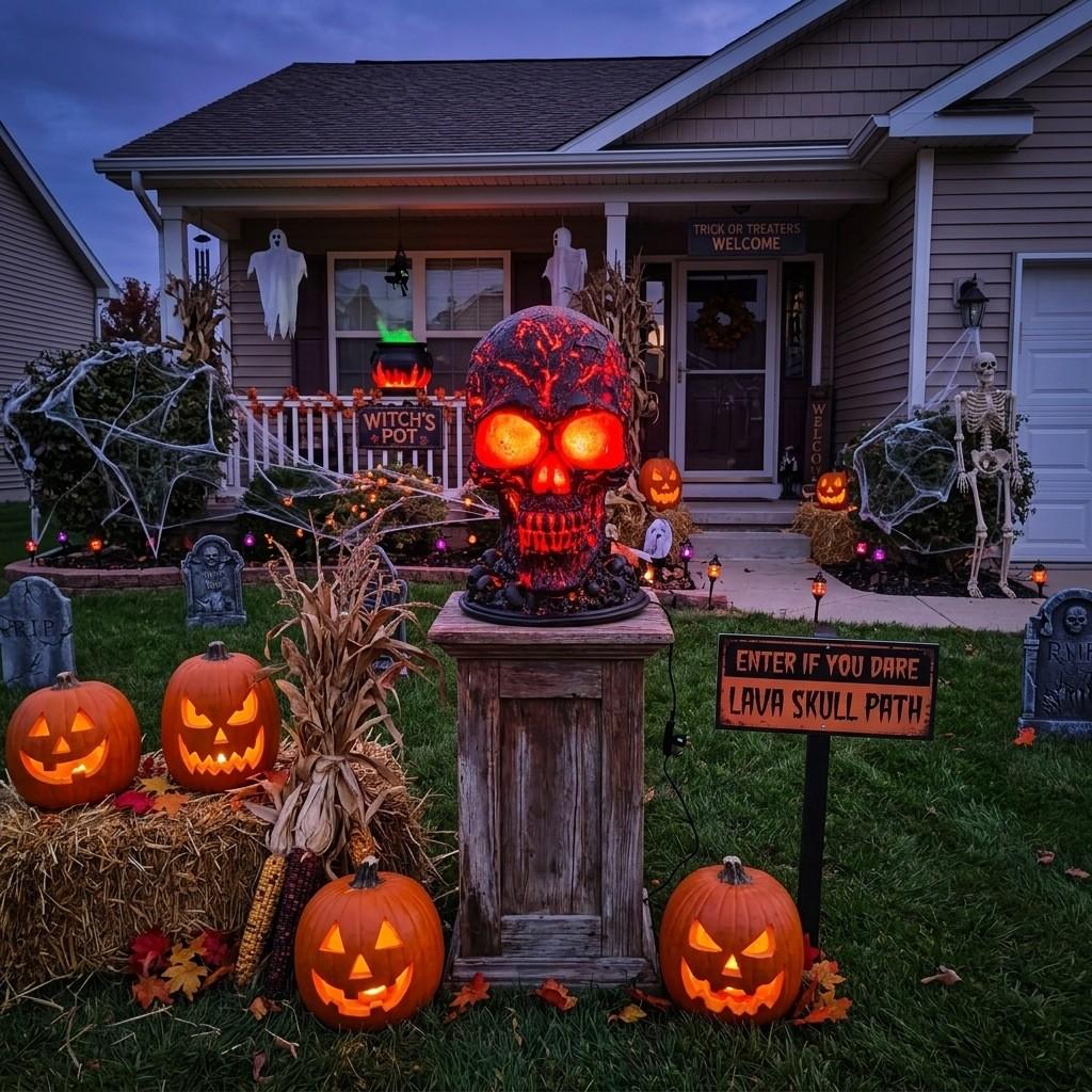 Halloween Skull Light Resin Garden Decor With Led For Outdoor Yard Ambiance