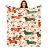 1pc 2D Christmas Dachshund Pattern Printed Blanket - Ultra-Soft Flannel, Machine Washable and Fade-Resistant Sofa Throw, Suitable for All Seasons, Hol