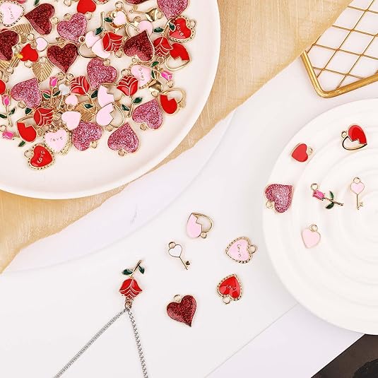 6/12/24 шт. смешанные стили подвески в форме сердца, розовые подвески, металлические подвески в форме сердца для браслетов, ожерелий, сережек, самодельные украшения на День святого Валентина