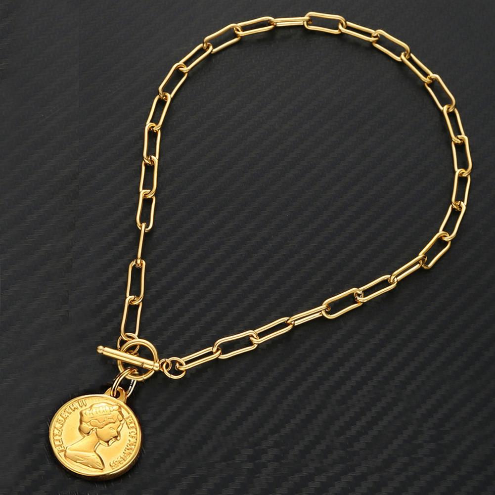 Минималистичное ожерелье-чокер из нержавеющей стали в виде скрепки с круглым кулоном Леди Свобода и застежкой OT