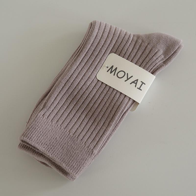 Socks Macaron Color Double-Needle Mid-Tube Socks Collegiate Style Small Fresh Flipped Hem Piles Of Socks