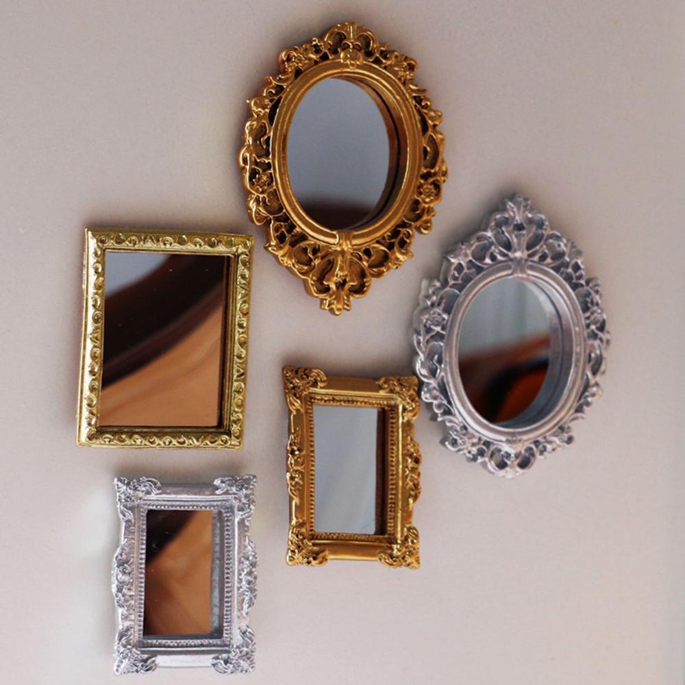 European Frame 1/12 Tiny Mini Victorian Dollhouse Mirror Miniature Ornament Furniture