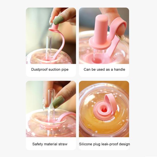 Герметичная чашка для холодного кофе, многоразовая прямая пипеточная чашка со встроенными соломинками, двухстенный изолированный стакан для холодного кофе, мультяшная чашка для питья