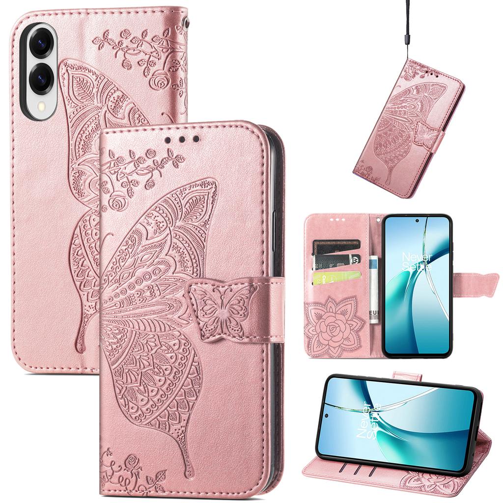 Чехол-кошелек с ремешком и узором-бабочкой из ПУ-кожи для Samsung Galaxy S25 Edge