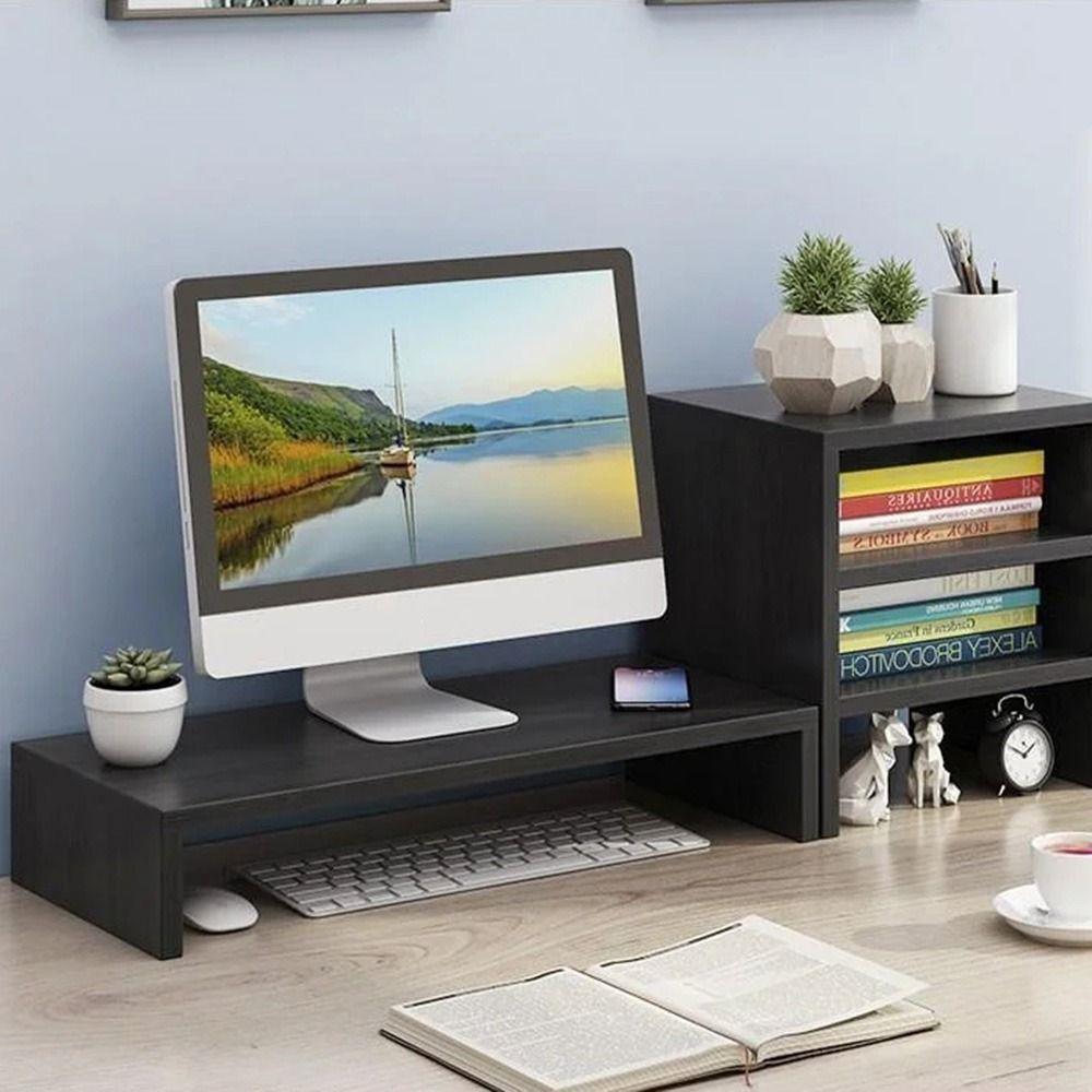Stable Base Wood Desktop Computer Stand Easy Assemble Elevated Computer Holder Workstation