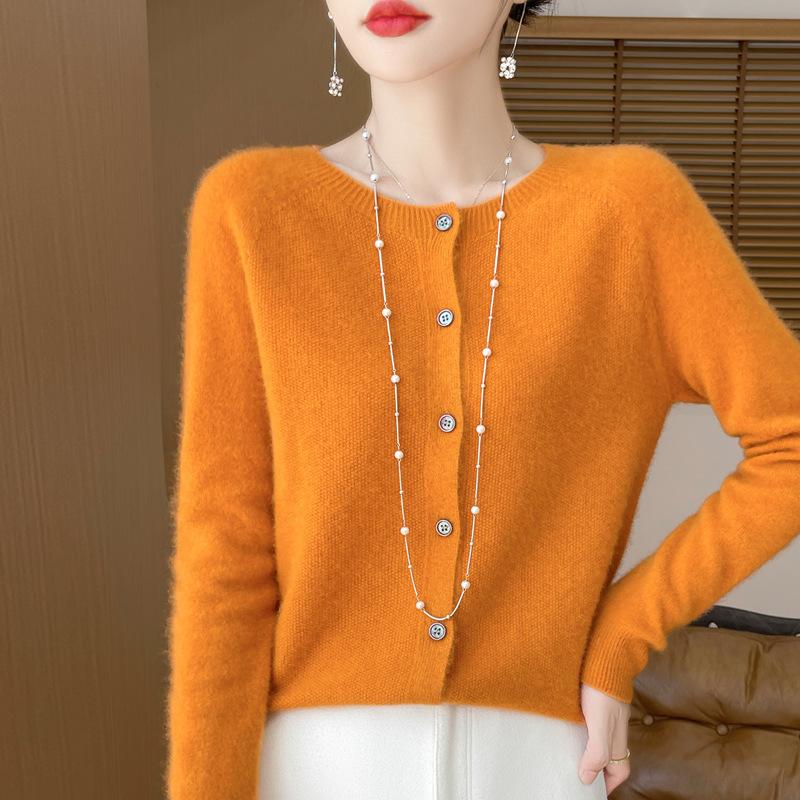 Knitted Cardigan Women's Spring and Autumn Simple Loose Sweater Coat Round-neck Long-sleeved Casual Sweater Cardigan