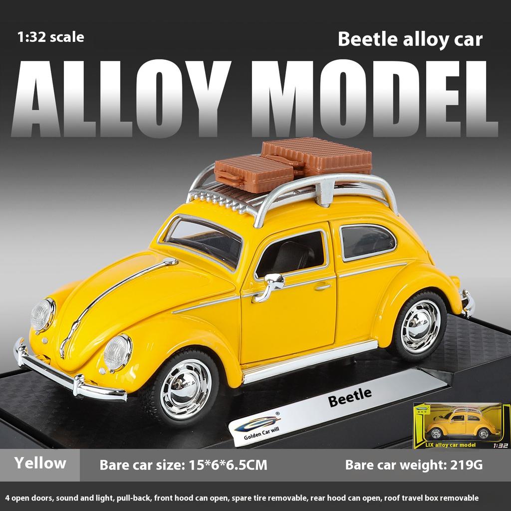 1/32 Volkswagen Beetle Alloy Die-cast Car Model Sound and Light Bring Back Pull Function Vehicle with Base Ornament Children's Gift