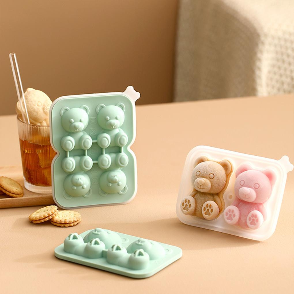 2/4 Ячейки Милый Медведь Форма для Льда Гибкий Пищевой Силикон Форма для Льда Лоток для Льда для Морозильной Камеры