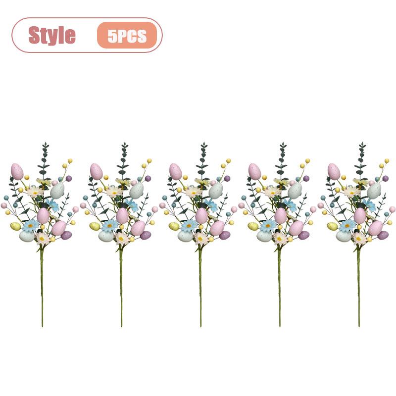 1-10PCS Easter Egg Floral Stems Artificial Daisy Eucalyptus and Berry Sprigs for Vase Centerpiece and Spring Home Decor