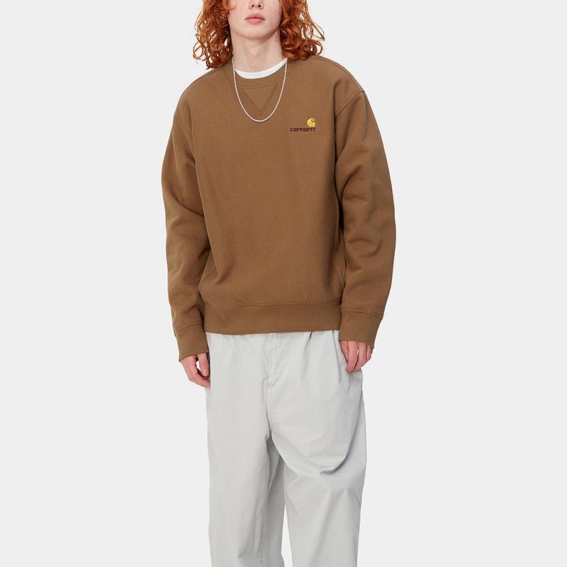 Carhartt WIP SS24 Американский шрифт Свитшот Свободный крой Круглый вырез Вышитый логотип Длинный рукав Толстовка Унисекс толстовка Светло-коричневый I025475-HZ-XX