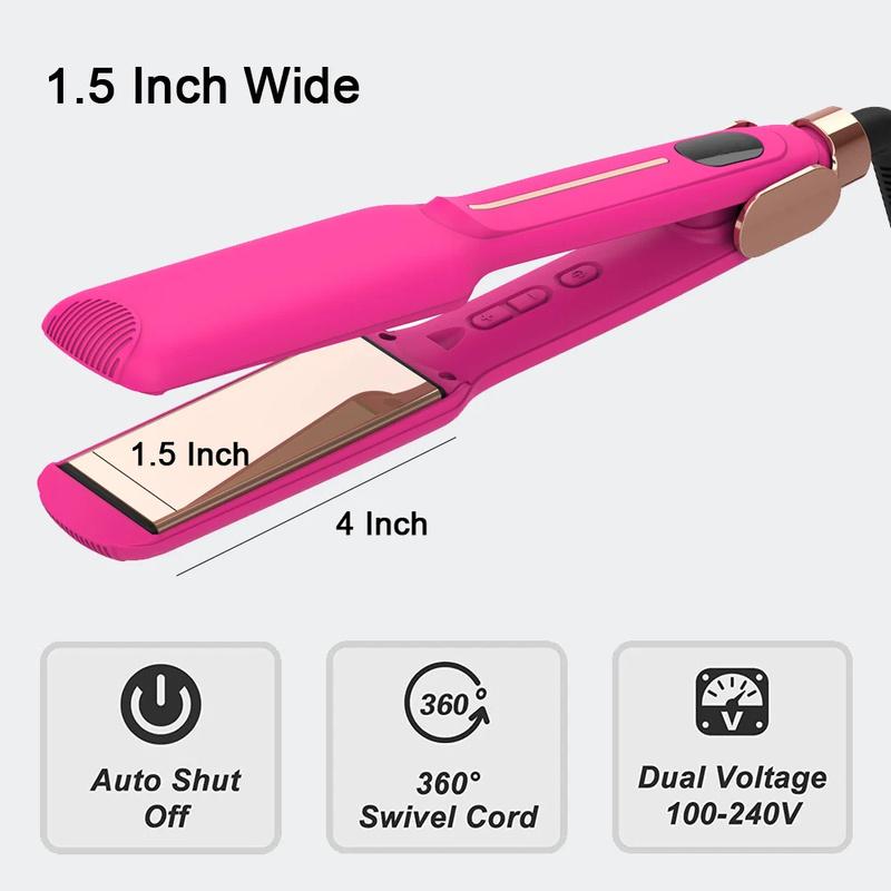 Hair Straightener Woman 450℉ Titanium Pink Infrared Wide Flat Iron,30s Fast Heating and Curler 2 in 1 Hair Straightener
