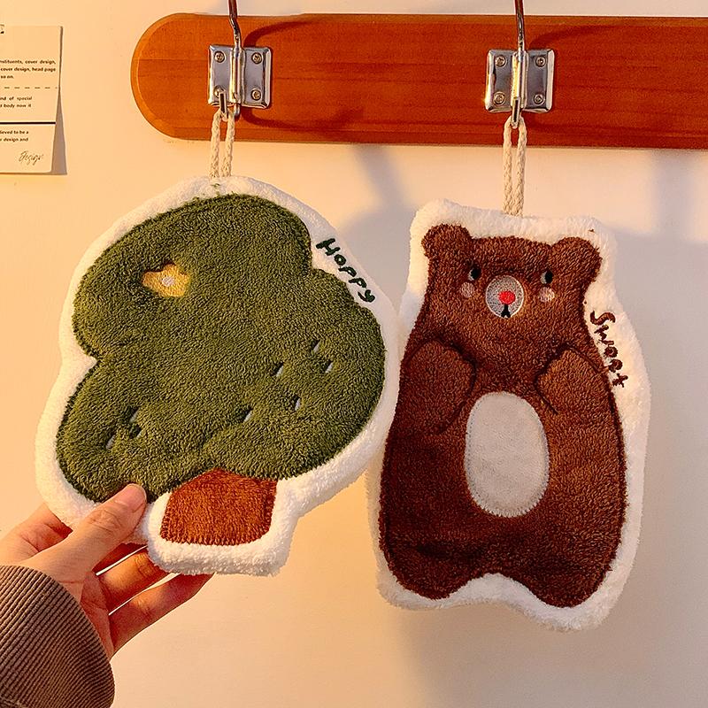 Cartoon Hamburger Toast Hand Towel Absorbent Coral Velvet Washing Hand Cloth Kitchen Bathroom Hanging Children Towel Thickened