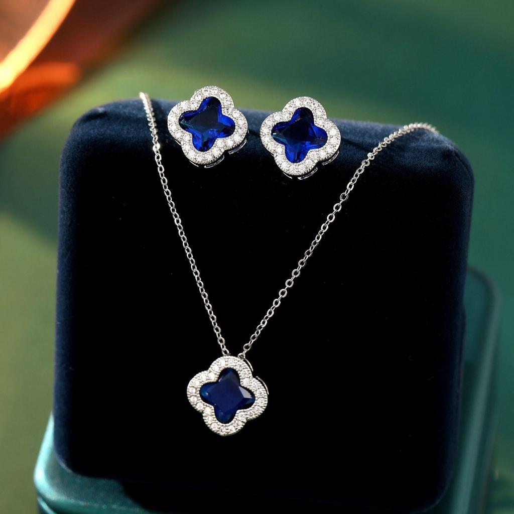 Модные серьги с четырьмя лепестками клевера, легкие роскошные темпераментные цветочные серьги, цепочка на ключицу с счастливой травой, женские серьги, комплект ювелирных изделий