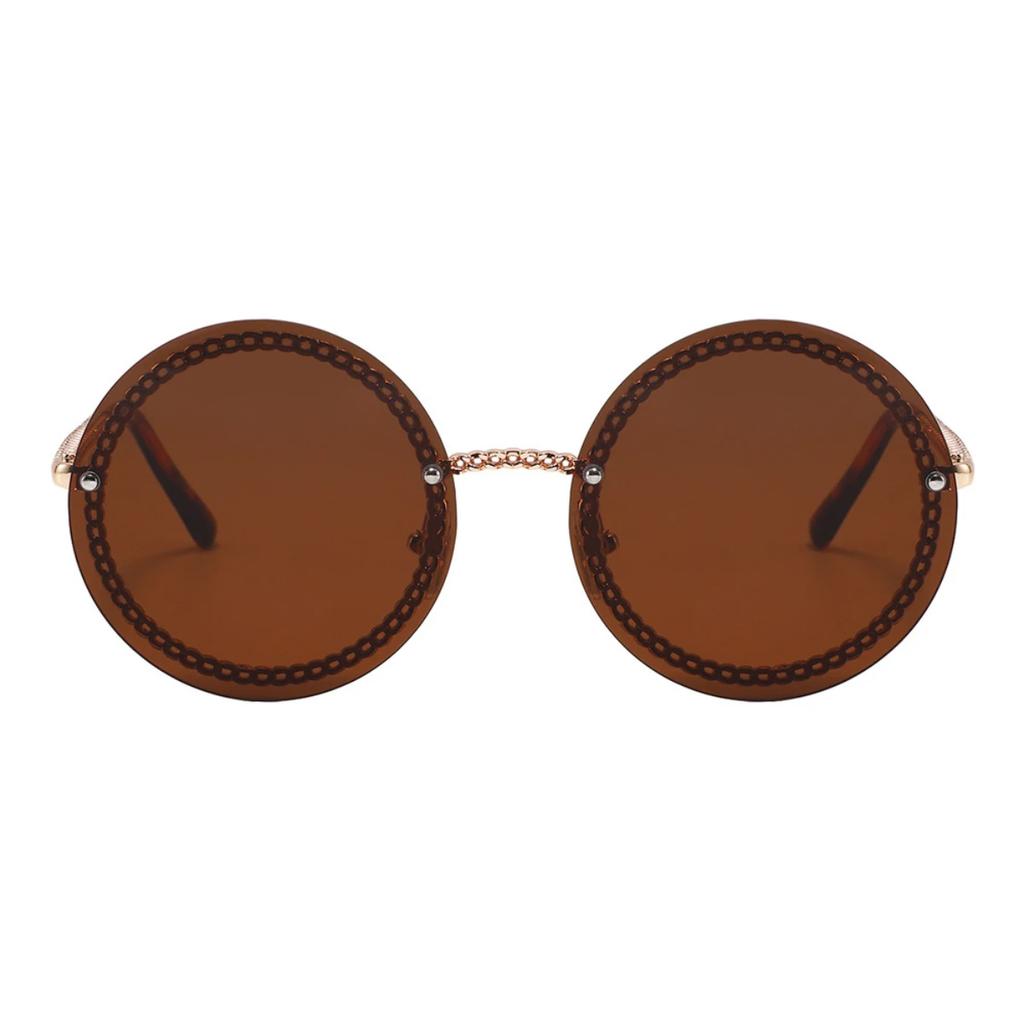 Luxury Metal Chain Round Sunglasses Rimless Brand Shades For Women Circle Sun Glasses Gradient Zonnebril Dames