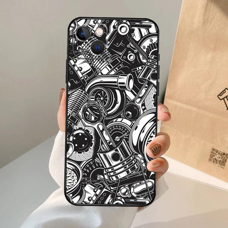 Автозапчасти Автомобильный Двигатель Чехол для Телефона Для iPhone 17 Air 16 15 13 11 12 14 Pro Max 13 12 mini 15 16 Plus 16e Чехол Coque