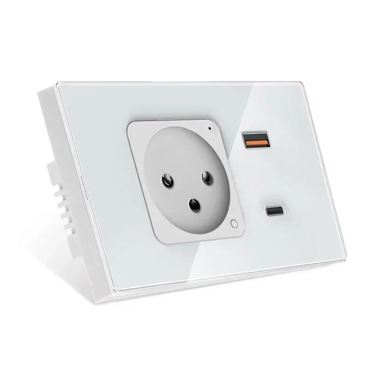 Melery Wifi Tuya Israel Wall Socket USB Type-C PD 30W Charge Smart Plug Outlet Glass Panel Remote Control by Alexa Google Home