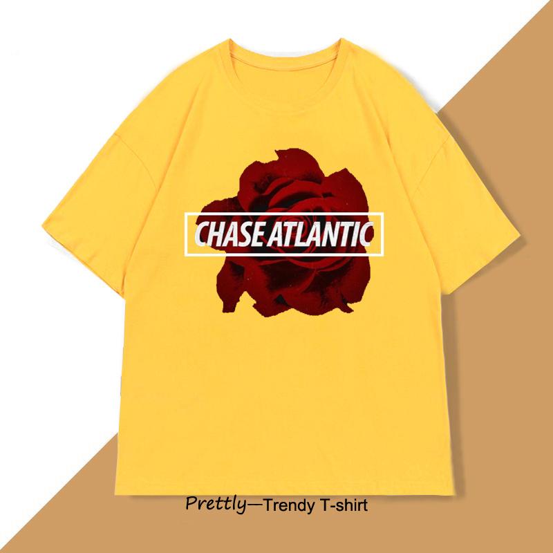 Футболка Chase Atlantic Flower Хлопковая футболка с коротким рукавом для мужчин и женщин Футболка Одежда Свободная Повседневная Уличная Одежда Оверсайз Топ