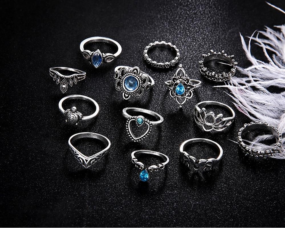Silver Retro Punk Boho Ring Set 82