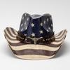 Unisex Vintage American Flag Print Woven Straw Cowboy Hat With Bull Head Rivet Band