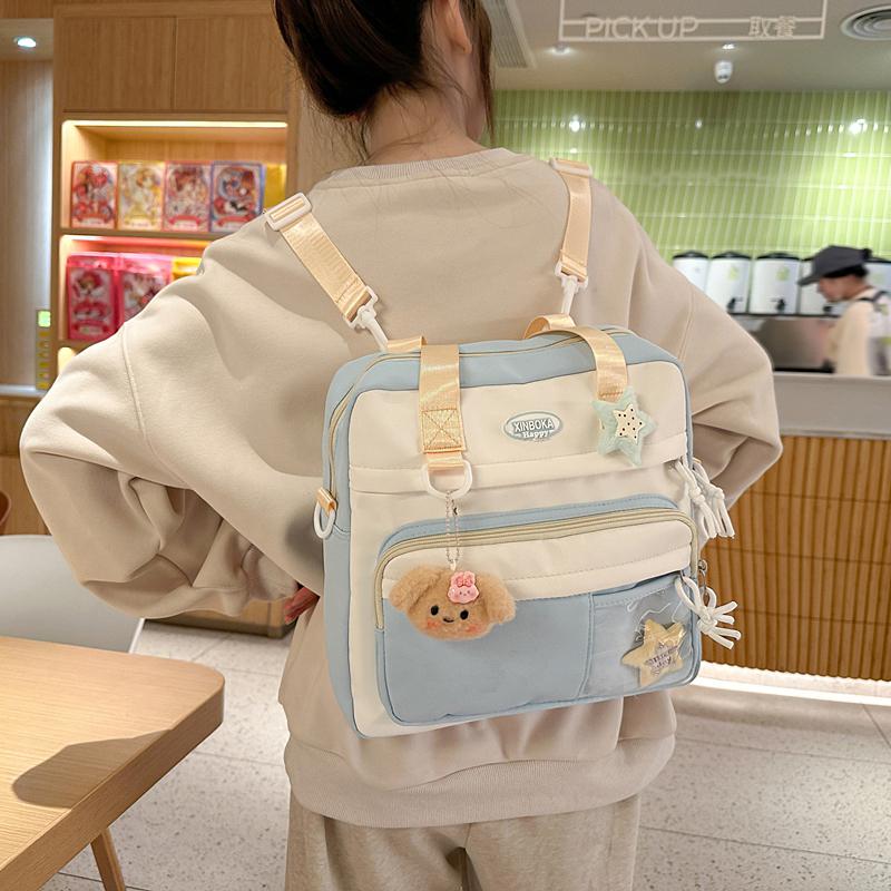 Women's Shoulder Bag Color Block College Style Student Crossbody Bag Class Book Bag