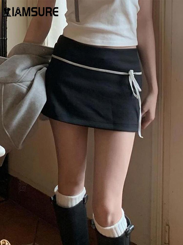 Милая базовая лоскутная бандажная юбка трапециевидной формы, повседневная тонкая мини-юбка с низкой талией, женская летняя модная уличная одежда 2024 г.