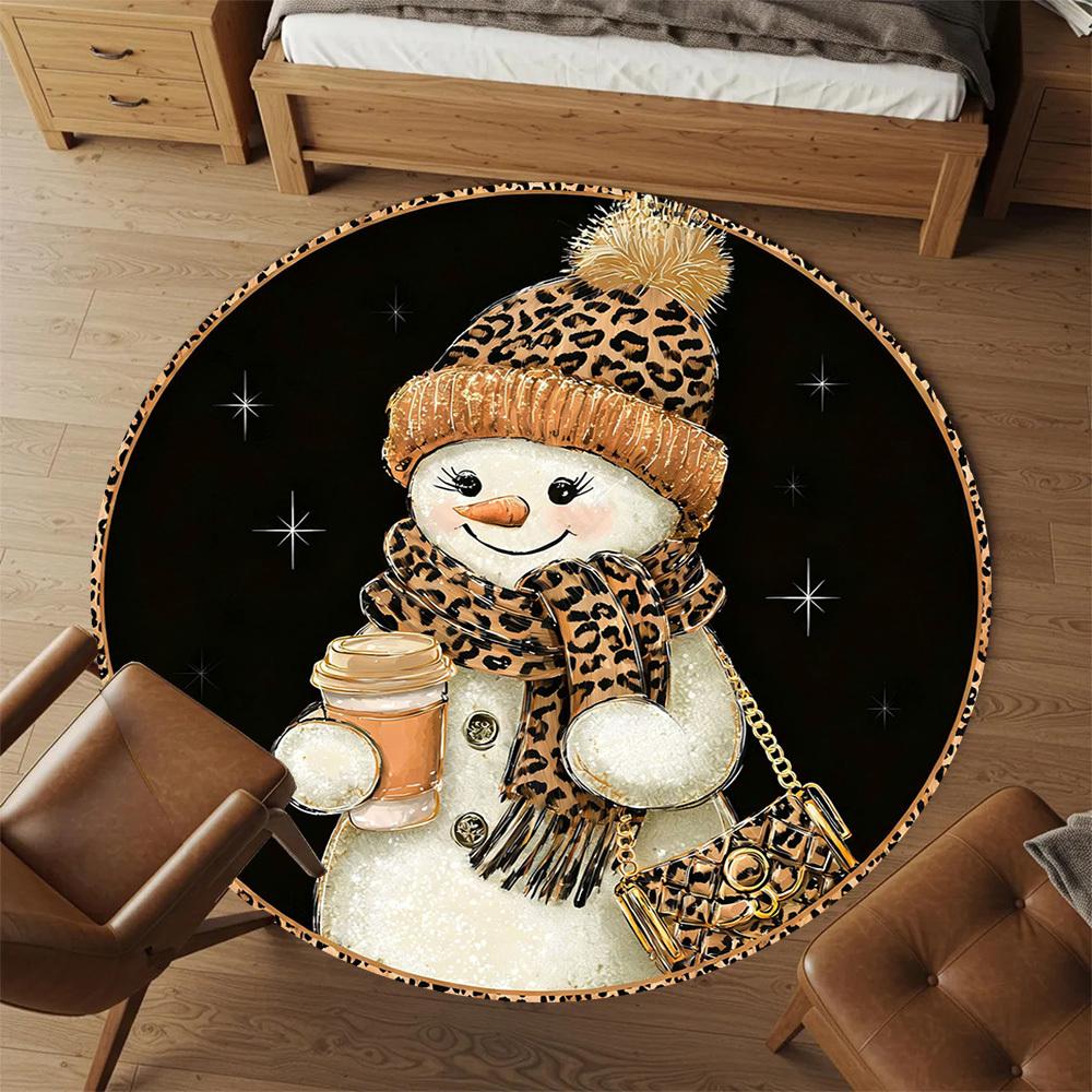 1PC snowman leopard print Office Round Area Rug, Under Office Chairs Bedroom Living Room Home Decor, Carpet for Office -1110143