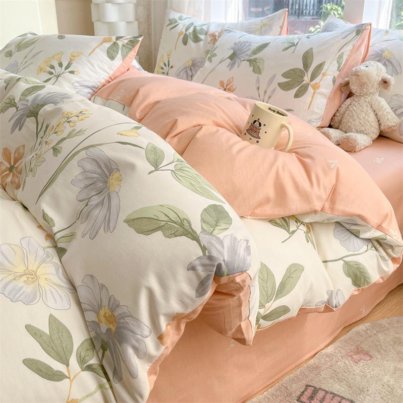 Комплект постельного белья из четырех предметов, пододеяльник из чистого хлопка с цветочным рисунком, простыня для спальни из трех предметов