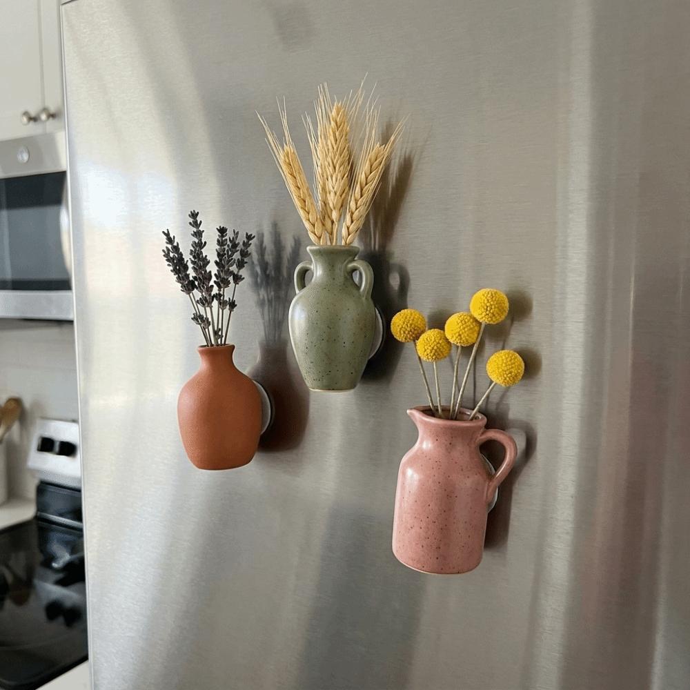 Decorative Mini Ceramic Vase Pastoral Style Vase Refrigerator Magnet Dorm Room