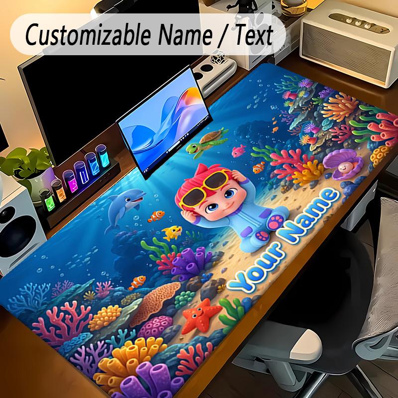Large Mouse PadBaby Shark Custom Name Text Personalized Desk Mat Non Slip Gaming Pad