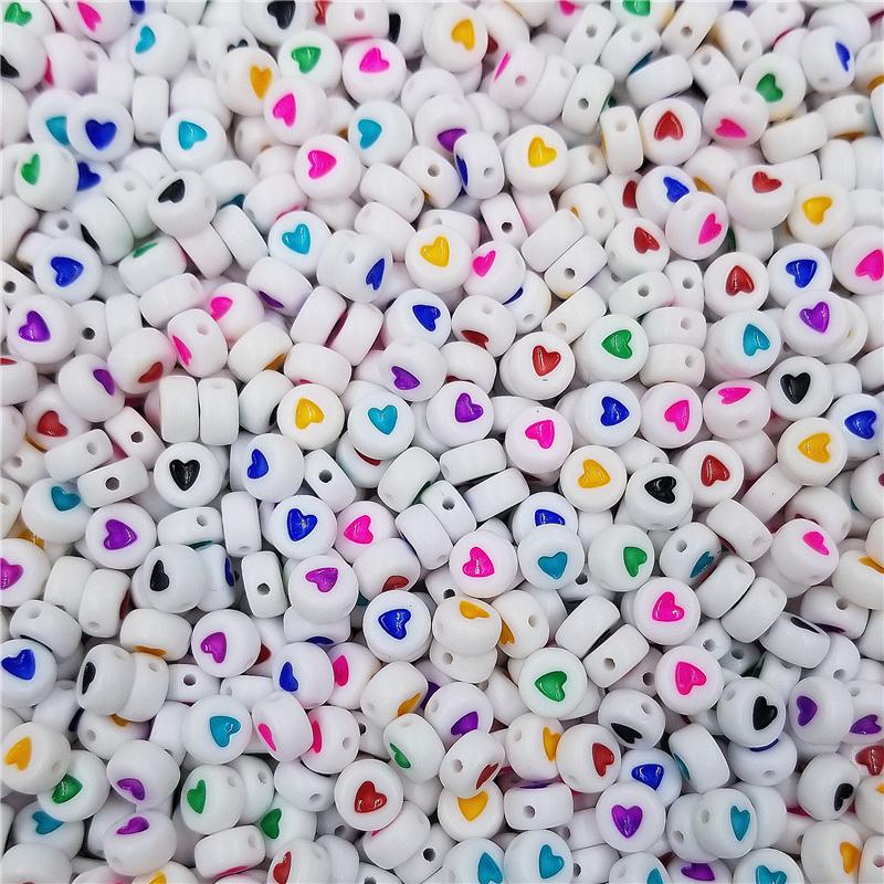 50 шт., 7 мм, белые бусины, разноцветные бусины в виде сердца любви, бусины для самостоятельного изготовления ювелирных изделий, принадлежности для рукоделия