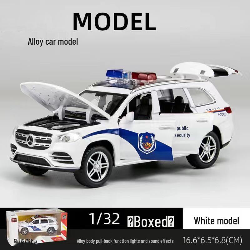 1:32 Игрушечная полицейская машинка из сплава с инерционным механизмом, со светом и звуком – Шесть открывающихся дверей для детей