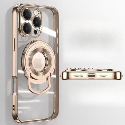 Подходящий для Iphone16 Чехол для телефона с магнитной адсорбцией на выдвижной штанге, Гальванизированная подставка, Прозрачный противоударный защитный чехол для Apple 15ProMax