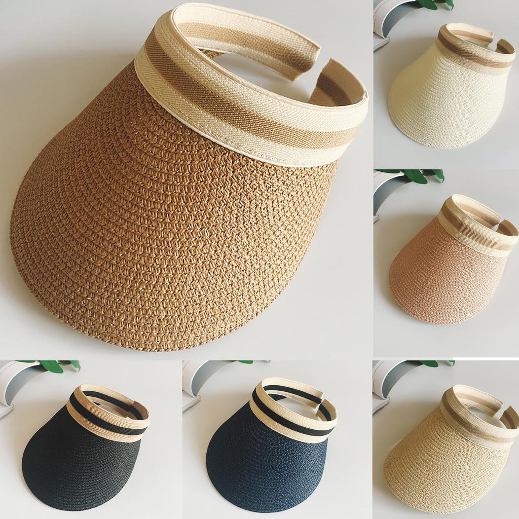 Sun Visor Hats For Women Wide Straw Visors Womens Foldable Beach Visors Summer Roll Up Ponytail Beach Hat