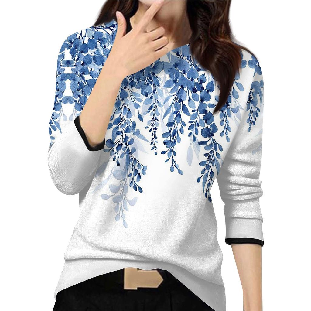 Женский повседневный модный топ с принтом, круглым вырезом и длинными рукавами, пуловер