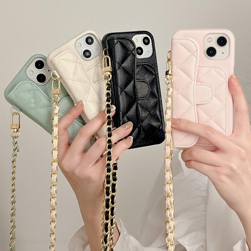 IPhone Diamond Chain Lychee Pattern Luxury Leather Chain Mobile Phone Case European and American Style