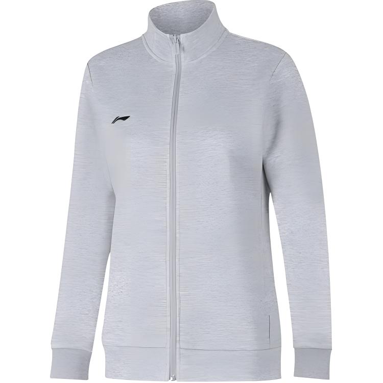 Li Ning однотонный логотип воротник стойка кардиган свитшот женский свитшот серый AWDUA76-2